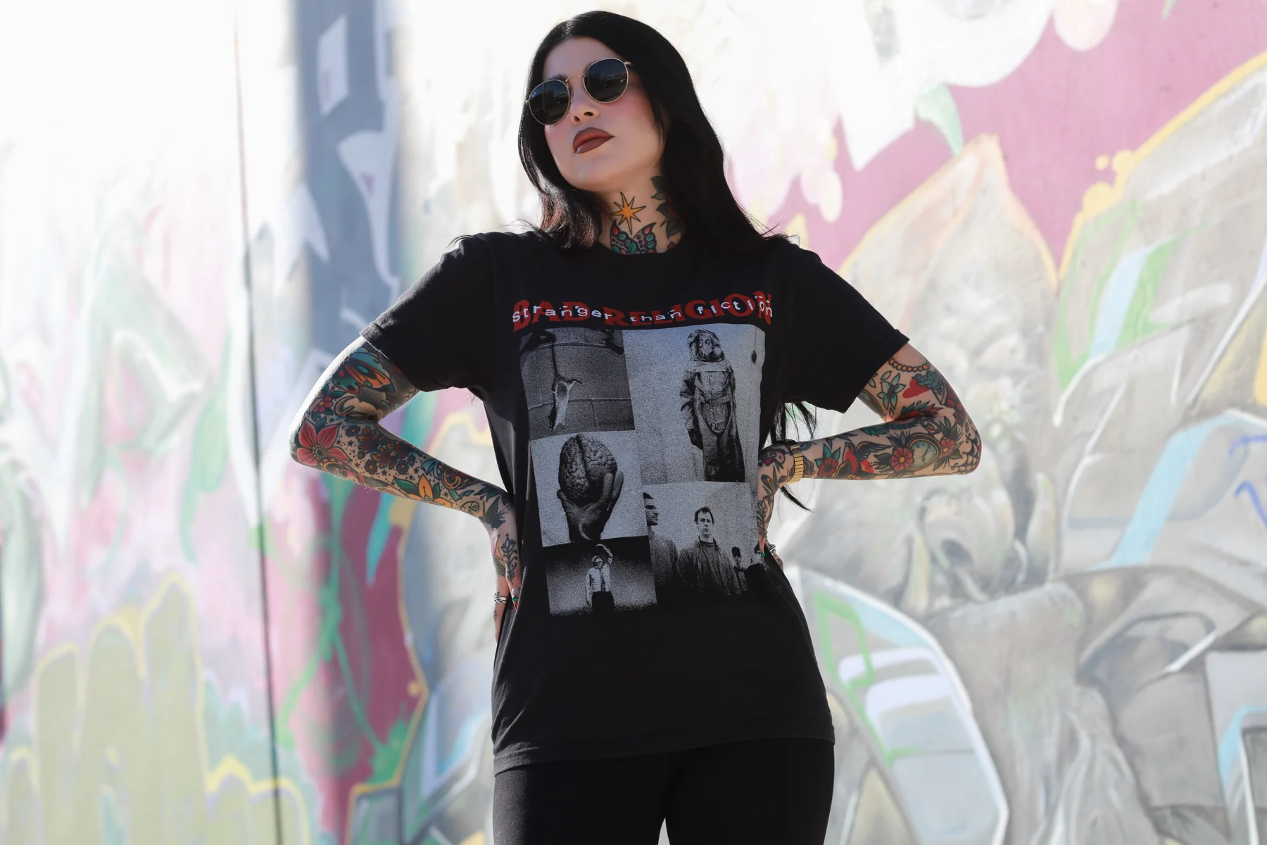 Stranger Than Fiction Collage Track List T-Shirt (Black) - Image 2